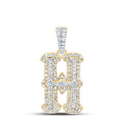 10K Yellow White 1/3 CTW-Natural Diamond Fashion Initial "H" Pendant 1.63 Gram