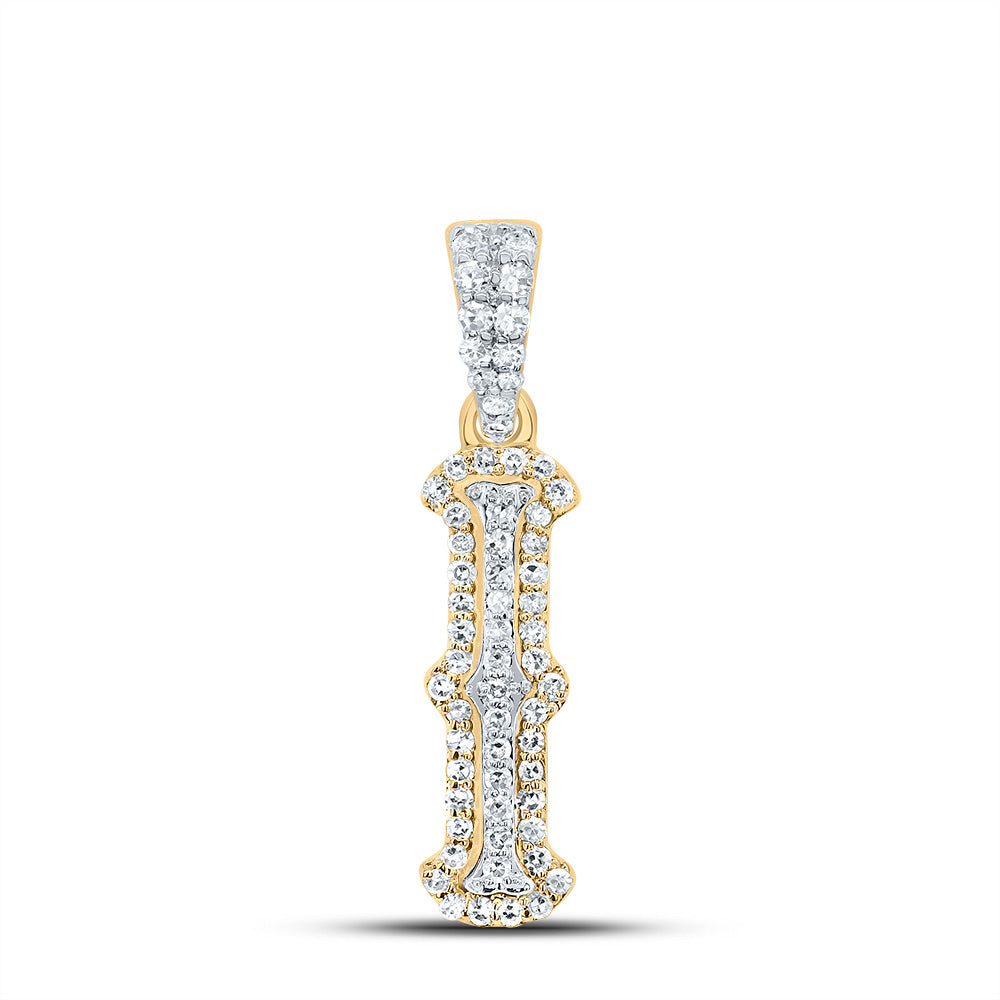 10K Yellow White 1/5 CTW-Natural Diamond Fashion Initial "I" Pendant 0.93 Gram