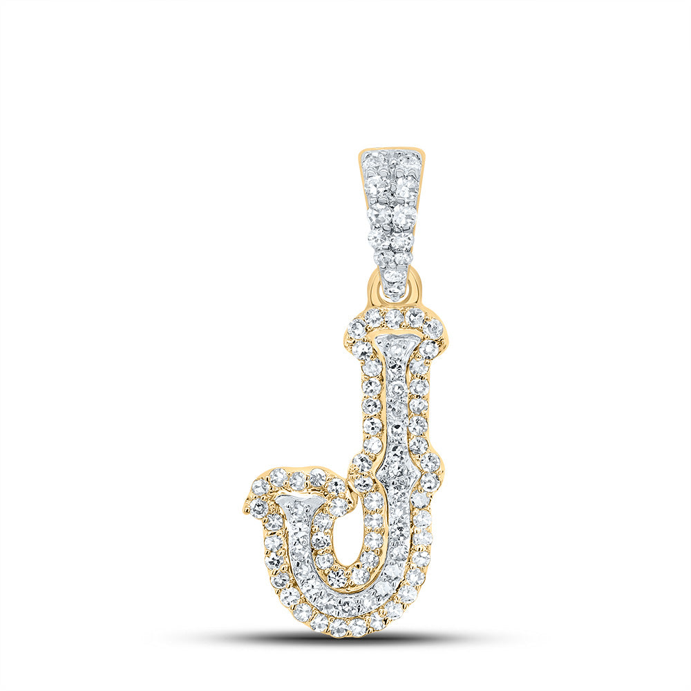 10K Yellow White 1/4 CTW-Natural Diamond Fashion Initial "J" Pendant 1.08 Gram