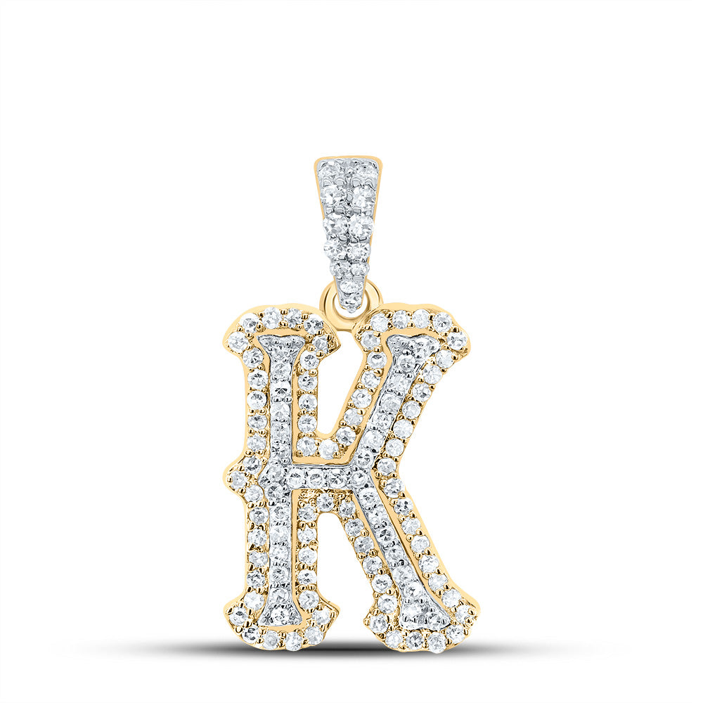 10K Yellow White 1/3 CTW-Natural Diamond Fashion Initial "K" Pendant 1.40 Gram