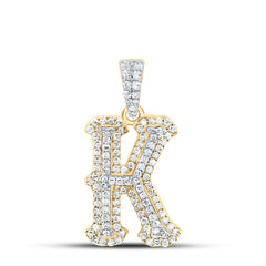 10K Yellow White 1/3 CTW-Natural Diamond Fashion Initial "K" Pendant 1.40 Gram