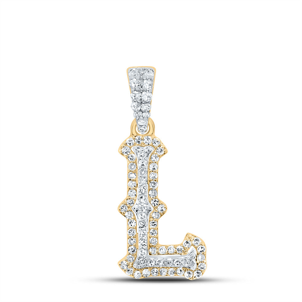 10K Yellow White 1/4 CTW-Natural Diamond Fashion Initial "L" Pendant 1.06 Gram
