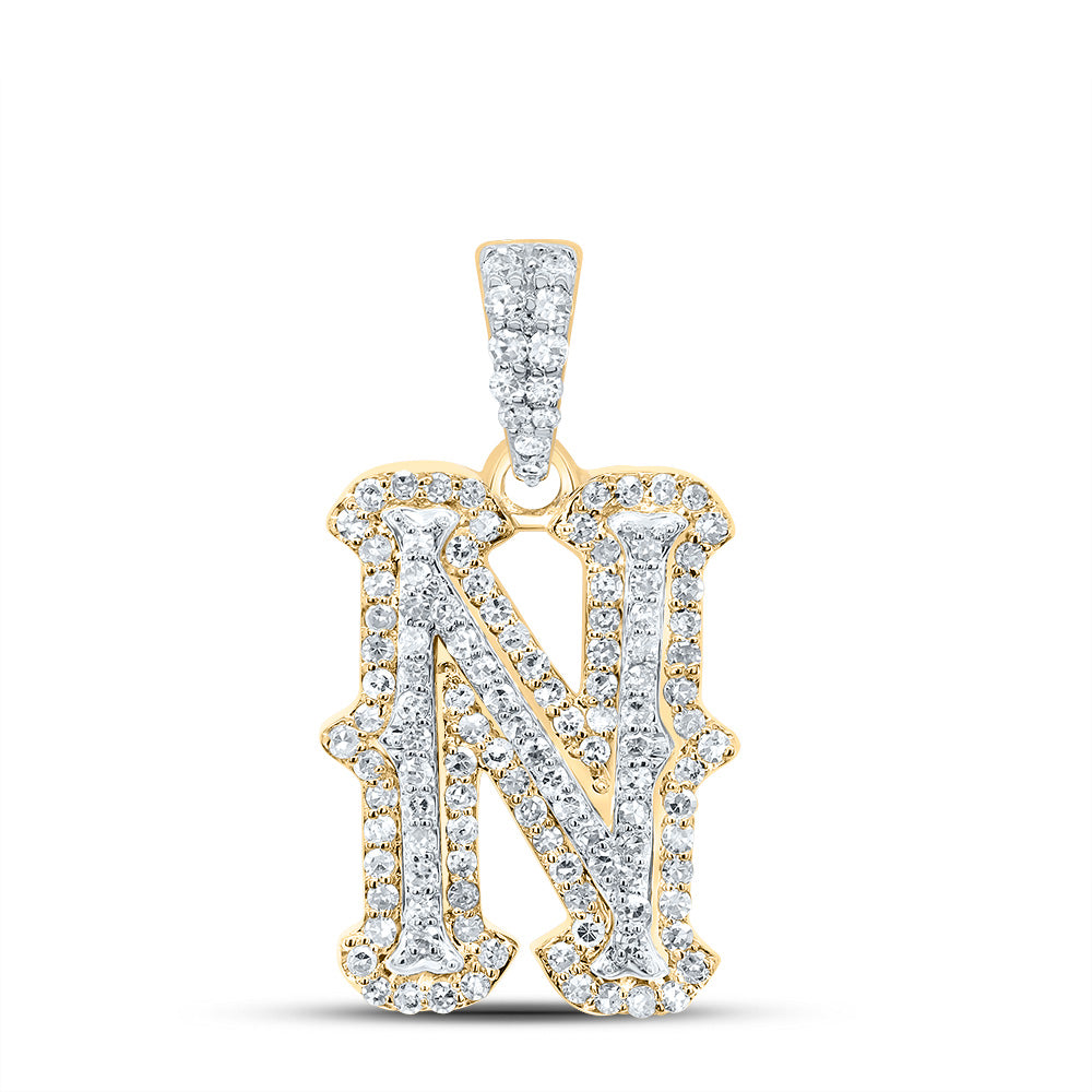 10K Yellow White 3/8 CTW-Natural Diamond Fashion Initial "N" Pendant 1.64 Gram