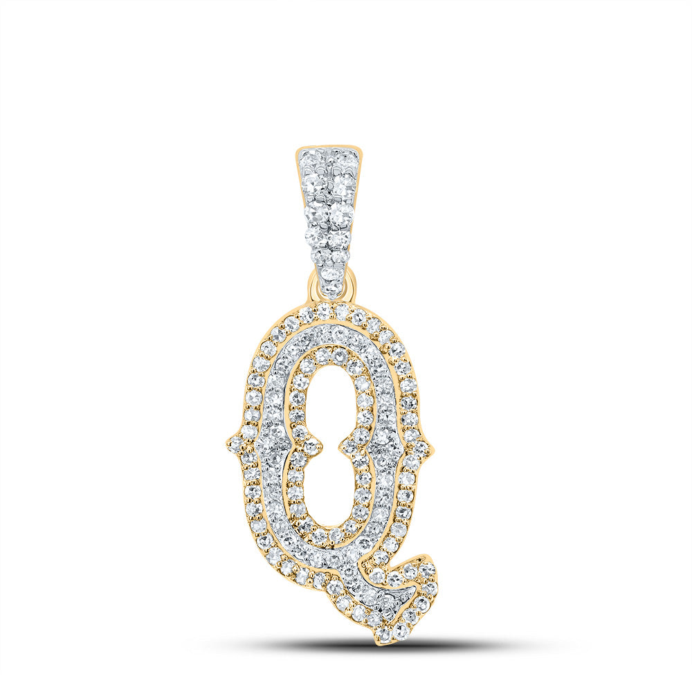 10K Yellow White 3/8 CTW-Natural Diamond Fashion Initial "Q" Pendant 1.54 Gram