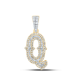 10K Yellow White 3/8 CTW-Natural Diamond Fashion Initial "Q" Pendant 1.54 Gram