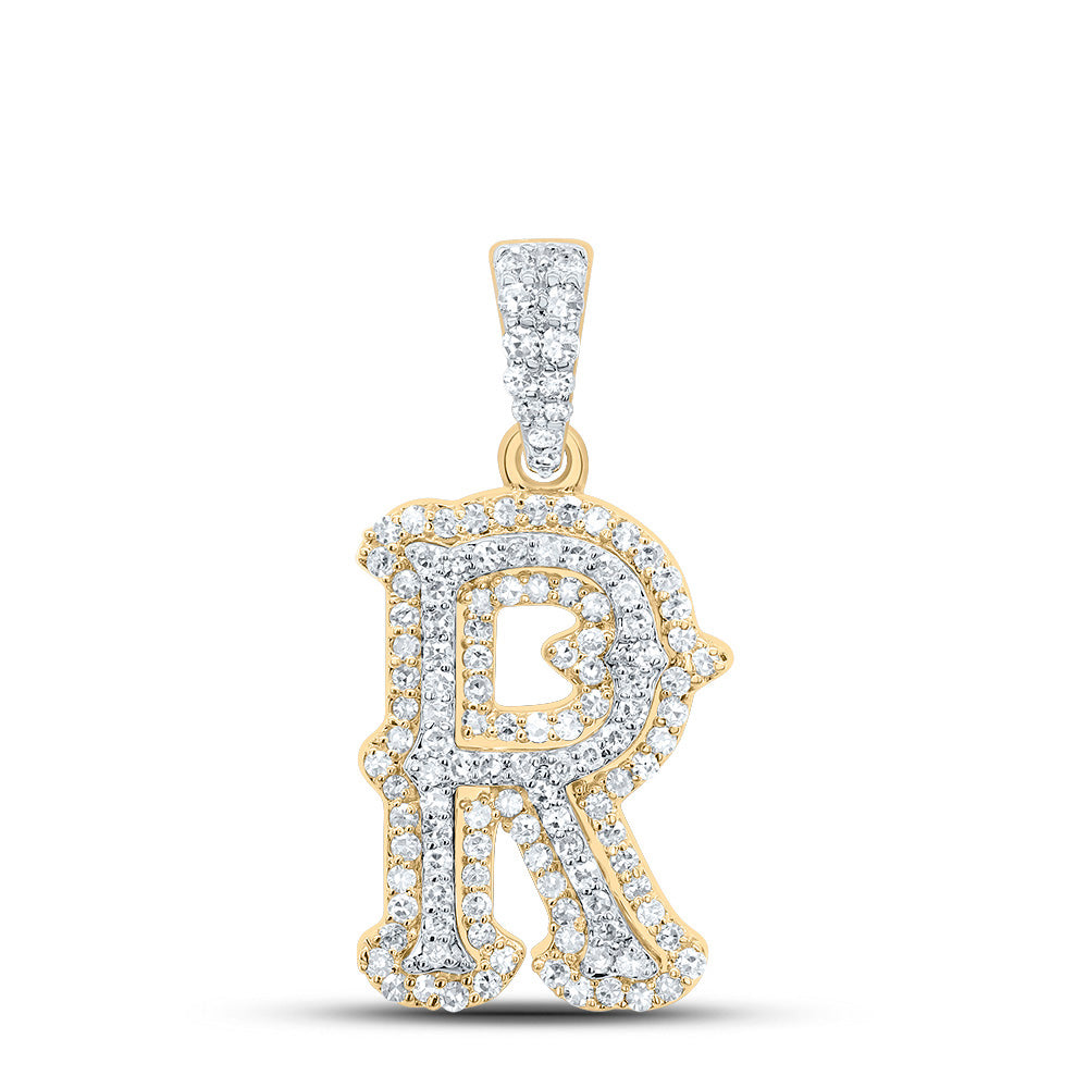10K Yellow White 3/8 CTW-Natural Diamond Fashion Initial "R" Pendant 1.61 Gram