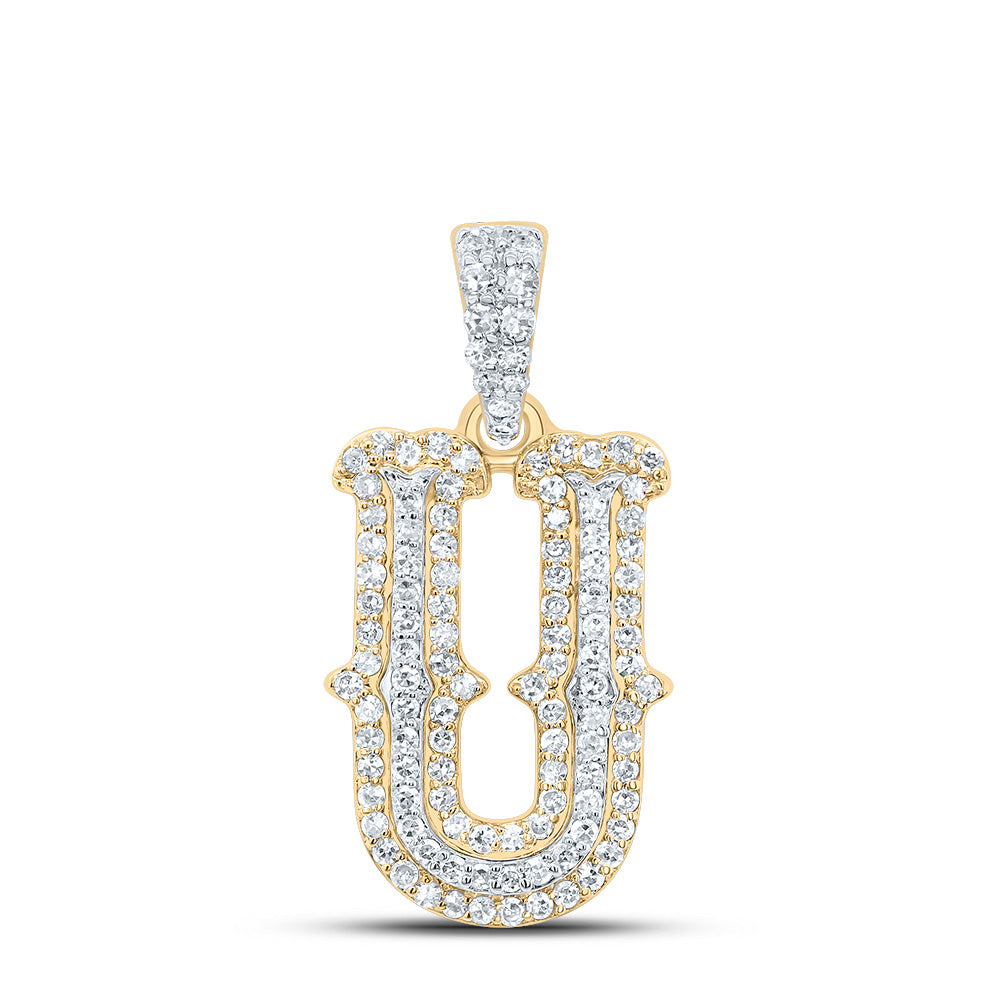 10K Yellow White 1/3 CTW-Natural Diamond Fashion Initial "U" Pendant 1.41 Gram