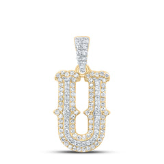 10K Yellow White 1/3 CTW-Natural Diamond Fashion Initial "U" Pendant 1.41 Gram
