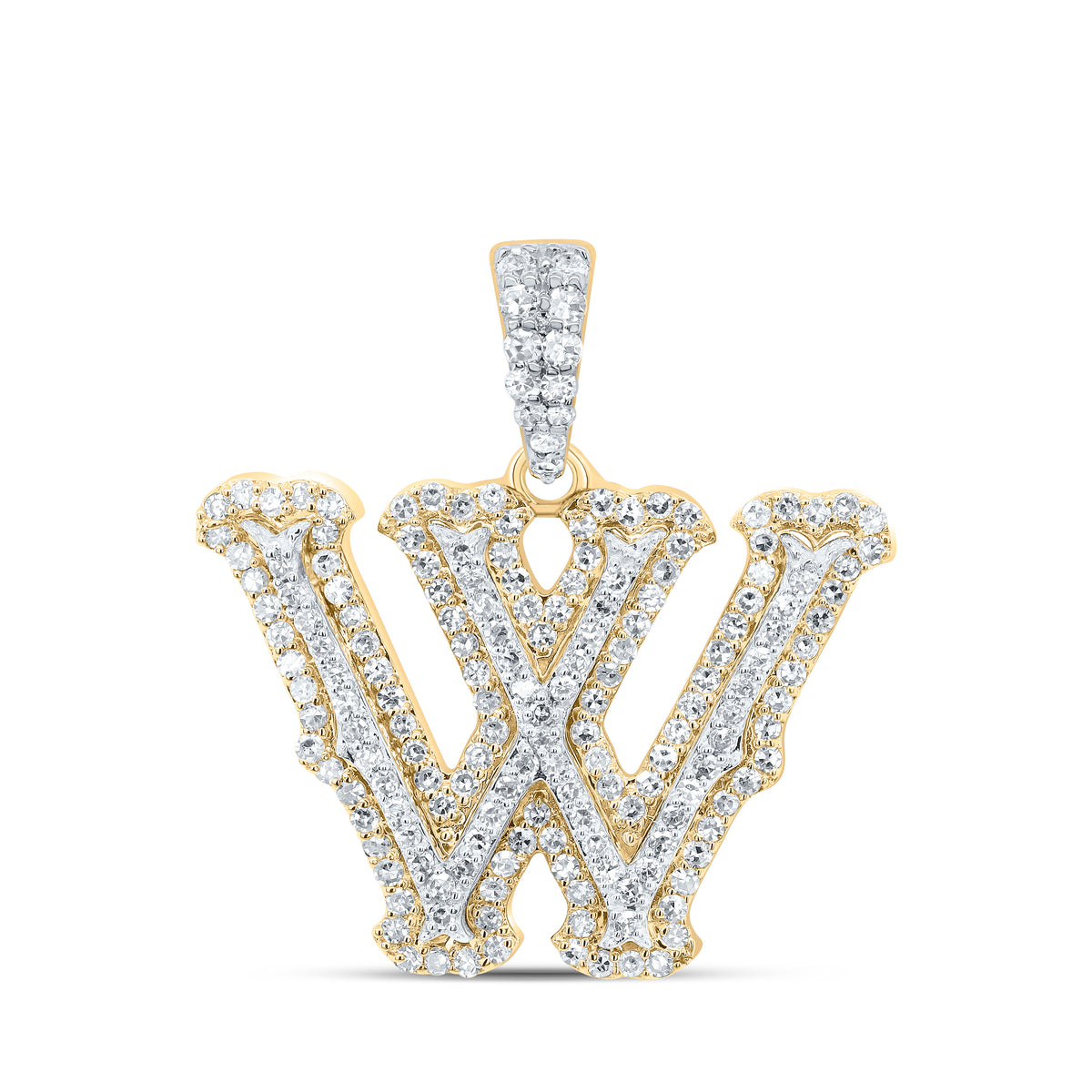 10K Yellow White 1/2 CTW-Natural Diamond Fashion Initial "W" Pendant 2.46 Gram