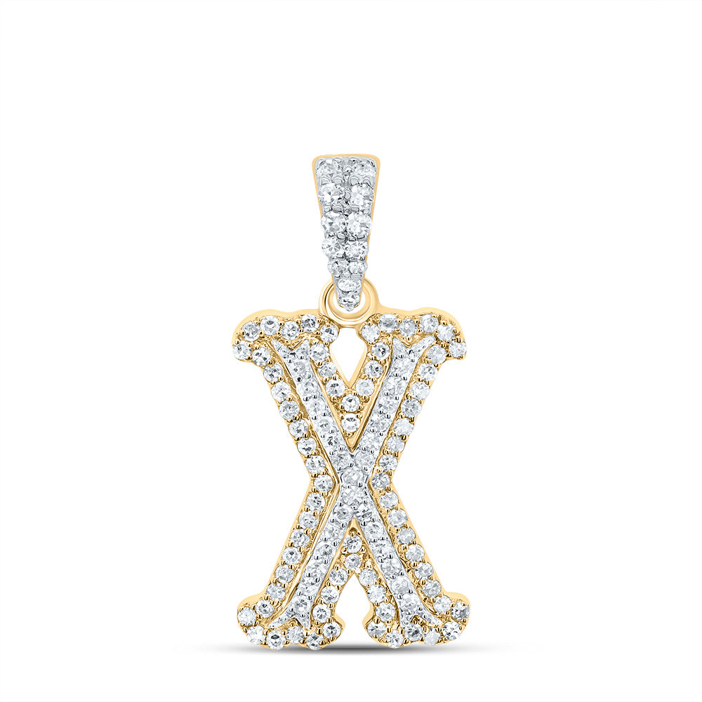 10K Yellow White 1/3 CTW- Natural Diamond Fashion Initial "X" Pendant 1.50 Gram