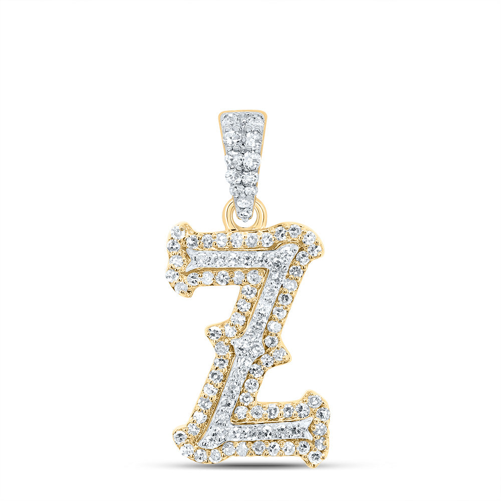 10K Yellow White 1/3 CTW-Natural Diamond Fashion Initial "Z" Pendant 1.38 Gram