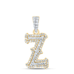 10K Yellow White 1/3 CTW-Natural Diamond Fashion Initial "Z" Pendant 1.38 Gram