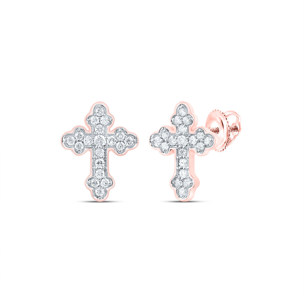 10K Rose Gold 1/5 CTW-Natural Diamond Gift Cross Stud Earring 0.89 Gram