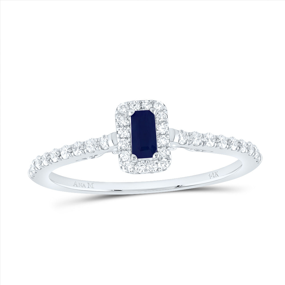 14K White Gold 1/5 CTW-Natural Diamond 4X2MM Em-Bs Natural Gemstone Ring 1.58 Gram