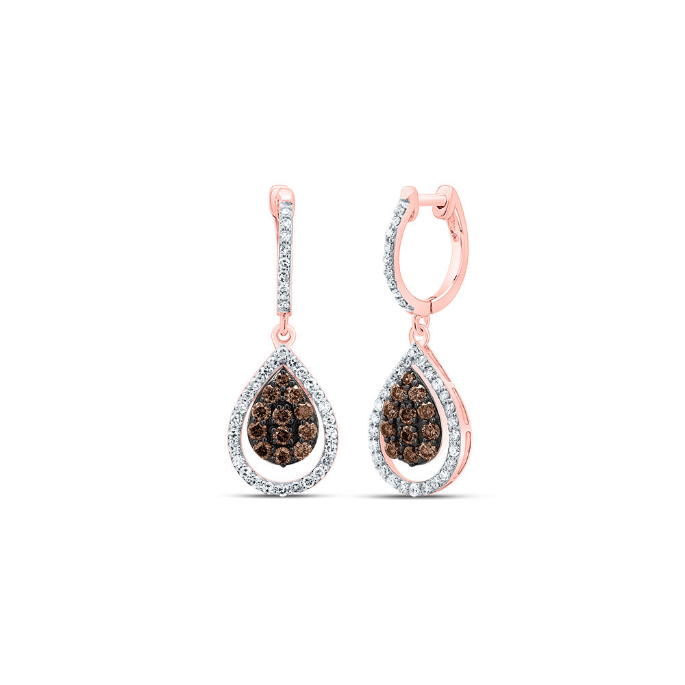 14K Rose Gold 3/4 CTW-Natural Diamond Pear Cognac Natural Dangling Earring 2.71 Gram