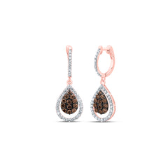 14K Rose Gold 3/4 CTW-Natural Diamond Pear Cognac Natural Dangling Earring 2.71 Gram