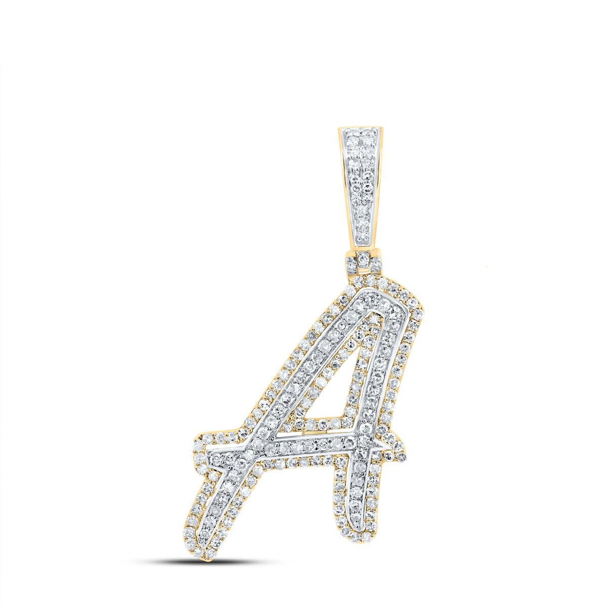 10K Yellow Gold 3/4 CTW-Natural Diamond Fashion Initial "A" Pendant 2.66 Gram