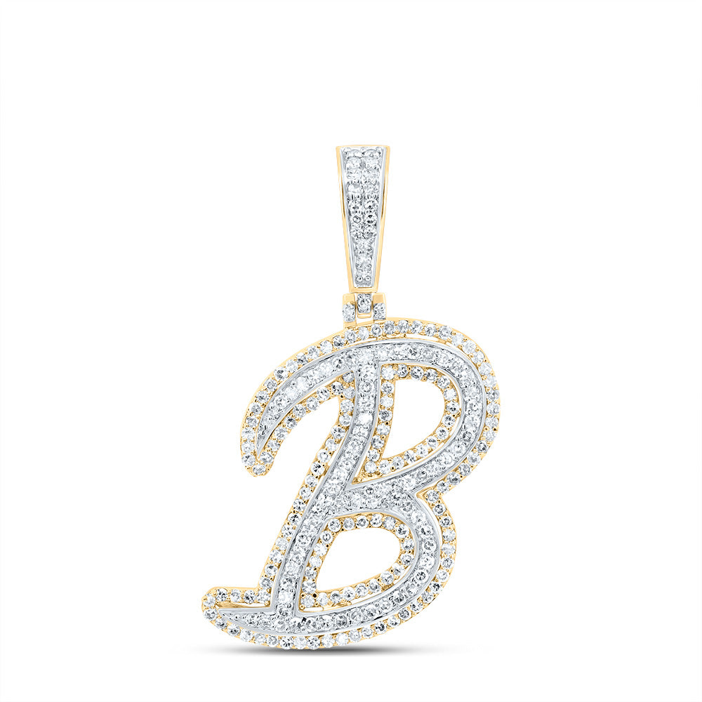 10K Yellow Gold 7/8 CTW-Natural Diamond Fashion Initial "B" Pendant 3.20 Gram