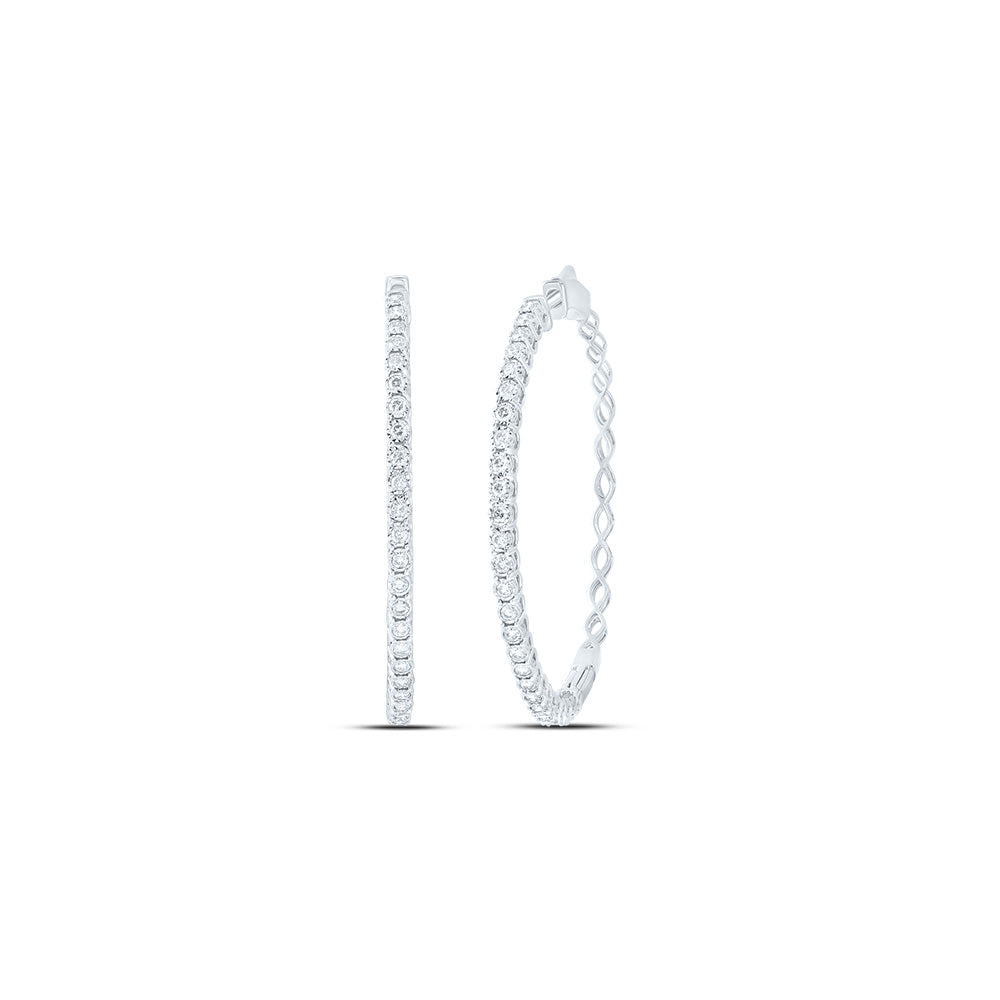 10K White Gold 7/8 CTW-Natural Diamond Fashion Hoop Earring 7.71 Gram