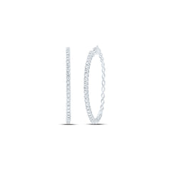 10K White Gold 7/8 CTW-Natural Diamond Fashion Hoop Earring 7.71 Gram