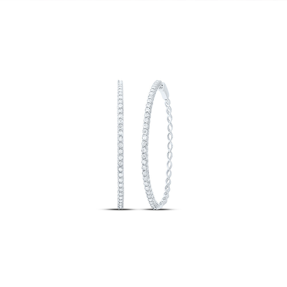 10K White Gold 1 CTW-Natural Diamond Fashion Hoop Earring 10.10 Gram
