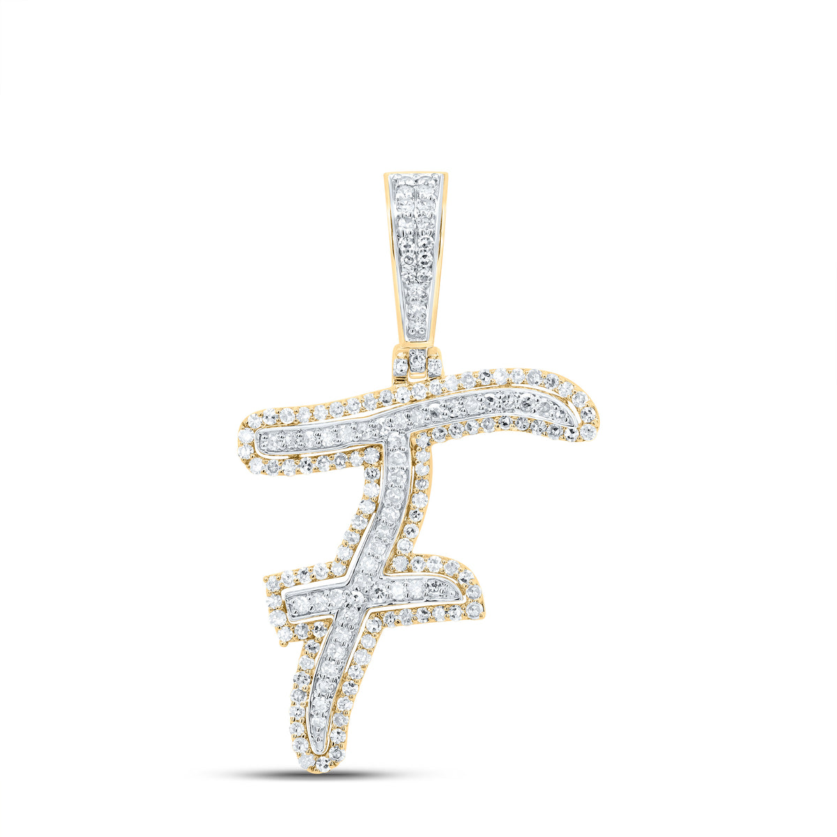 10K Yellow Gold 5/8 CTW-Natural Diamond Fashion Initial "F" Pendant 2.35 Gram