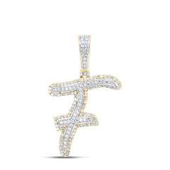 10K Yellow Gold 5/8 CTW-Natural Diamond Fashion Initial "F" Pendant 2.35 Gram