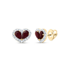 14K Yellow Gold 1/5 CTW-Natural Diamond 7/8 CTWps-Ru Natural Gemstone Heart Stud Earring 1.23 Gram