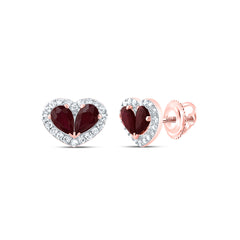 14K Rose Gold 1/5 CTW-Natural Diamond 7/8 CTWps-Ru Natural Gemstone Heart Stud Earring 1.17 Gram