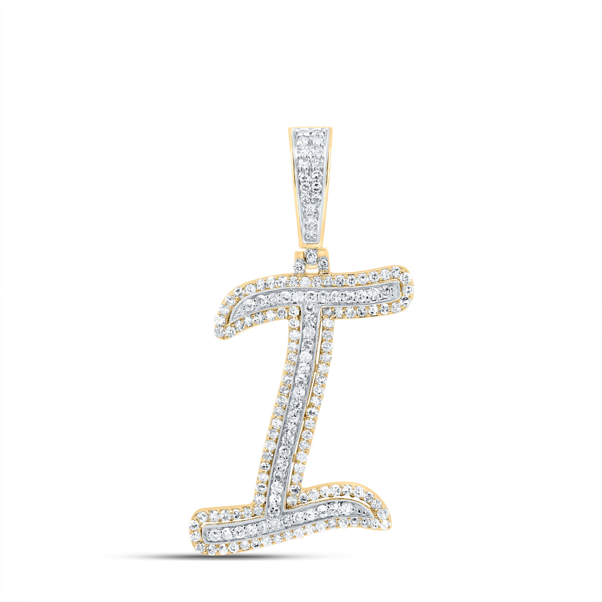 10K Yellow Gold 3/4 CTW-Natural Diamond Fashion Initial "I" Pendant 2.44 Gram