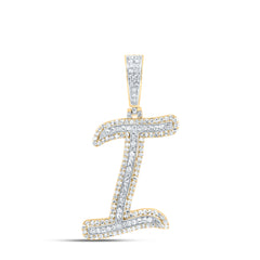 10K Yellow Gold 3/4 CTW-Natural Diamond Fashion Initial "I" Pendant 2.44 Gram