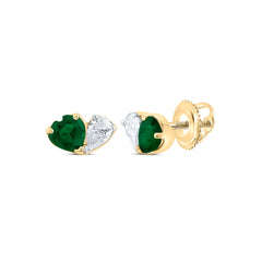 14K Yellow Gold 1/10 CTW-Natural Diamond 3MM Ht-Em Natural Gemstone Heart Stud Earring 0.47 Gram