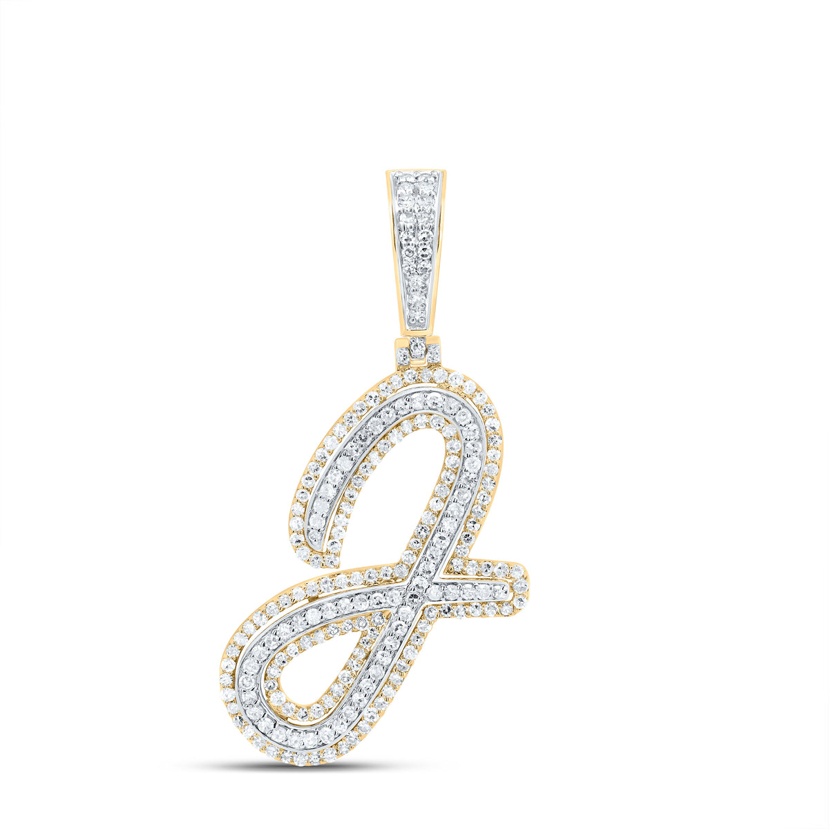 10K Yellow Gold 7/8 CTW-Natural Diamond Fashion Initial "J" Pendant 3.08 Gram