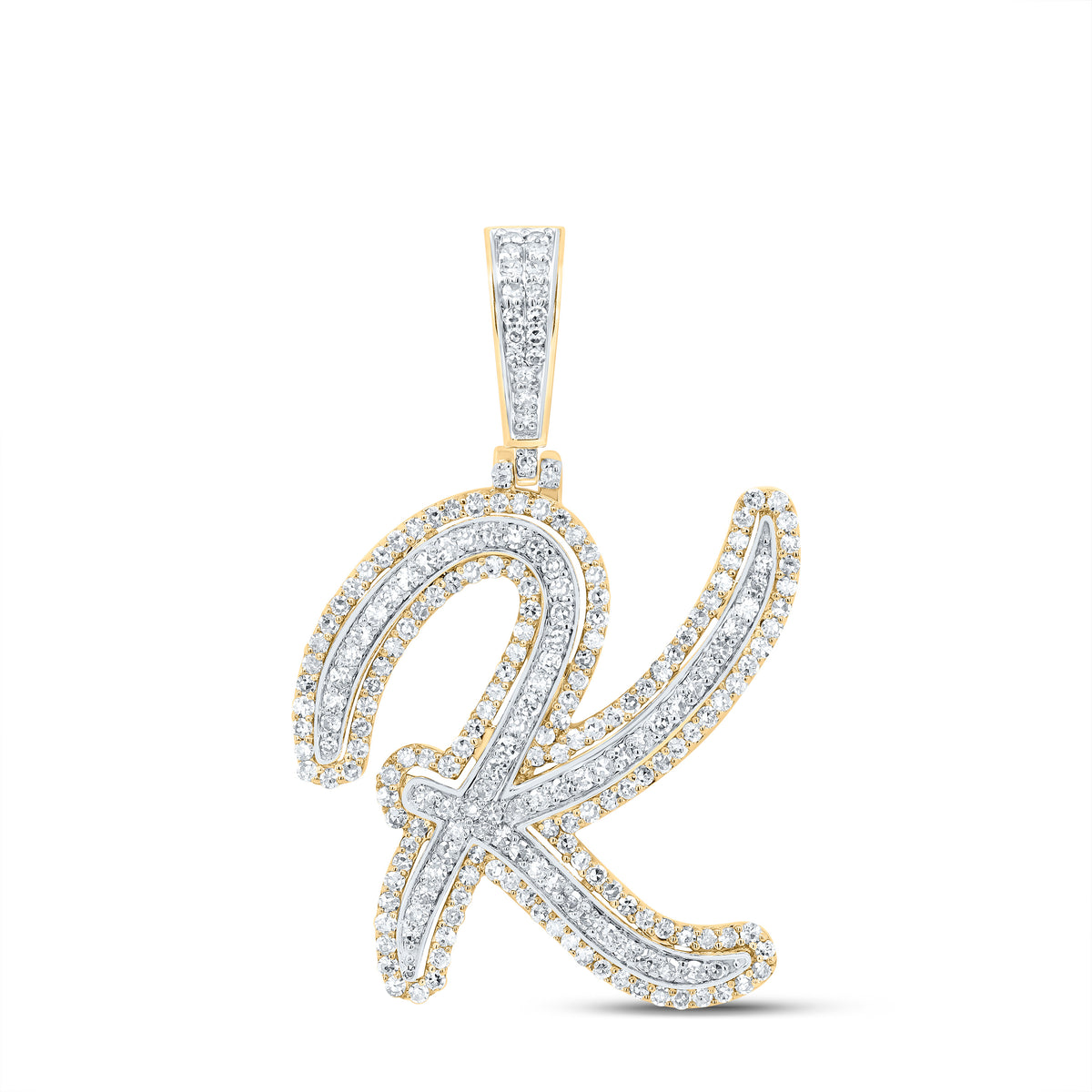 10K Yellow Gold 1 CTW-Natural Diamond Fashion Initial "K" Pendant 3.55 Gram