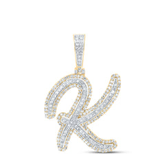 10K Yellow Gold 1 CTW-Natural Diamond Fashion Initial "K" Pendant 3.55 Gram