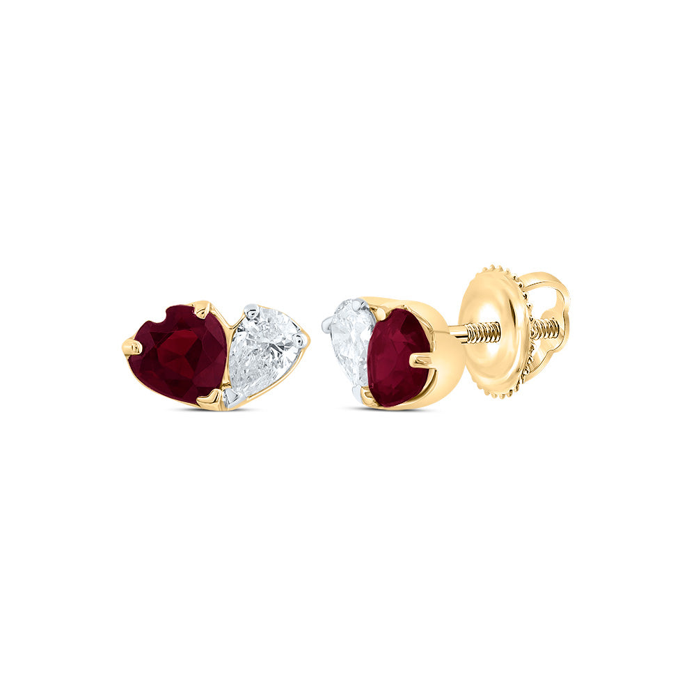 14K Yellow Gold 1/10 CTW-Natural Diamond 3MM Ht-Ru Natural Gemstone Heart Stud Earring 0.47 Gram