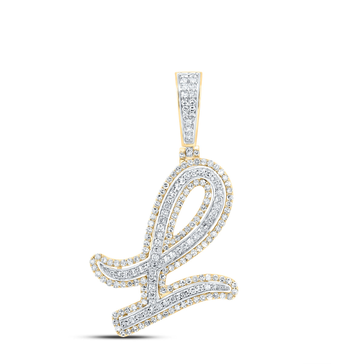10K Yellow Gold 7/8 CTW-Natural Diamond Fashion Initial "L" Pendant 3.15 Gram