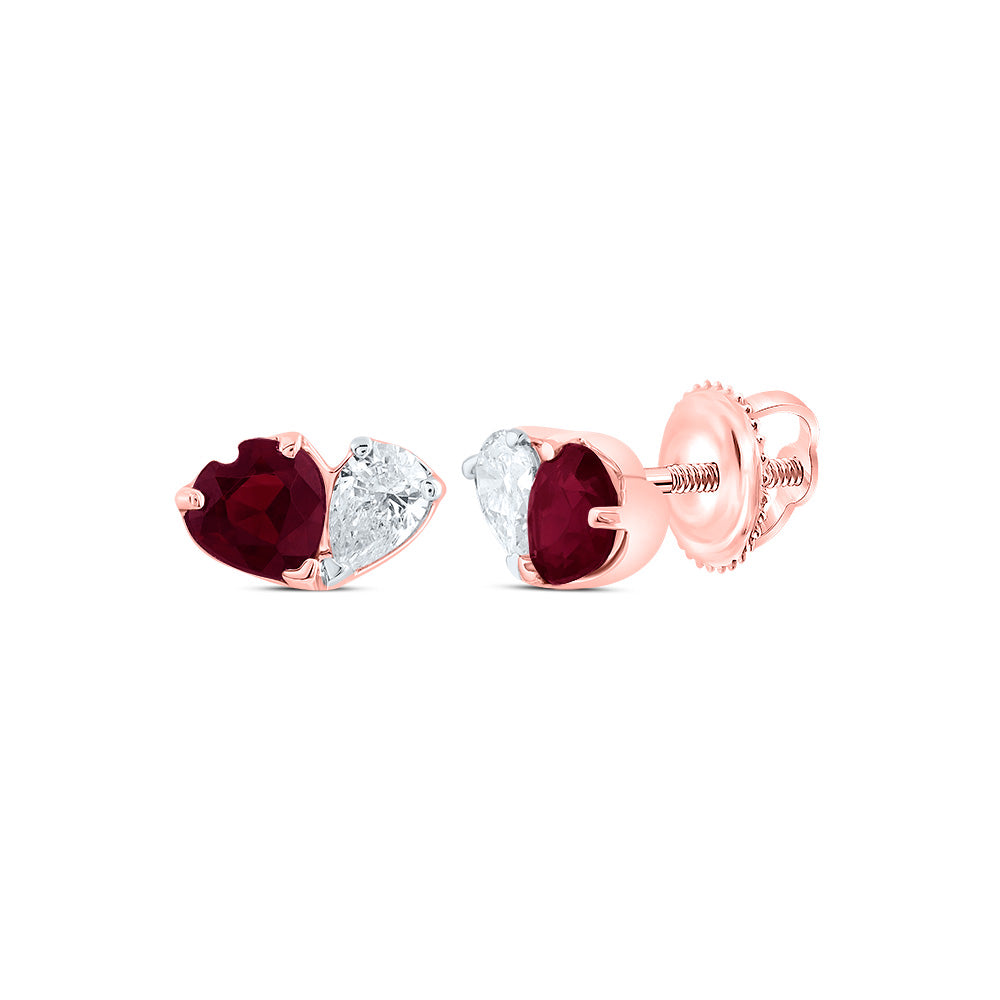 14K Rose Gold 1/10 CTW-Natural Diamond 3MM Ht-Ru Natural Gemstone Heart Stud Earring 0.45 Gram