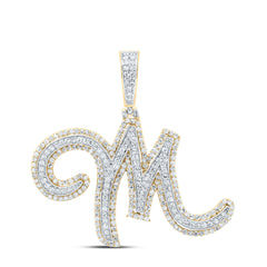 10K Yellow Gold 1 1/4 CTW-Natural Diamond Fashion Initial "M" Pendant 4.55 Gram