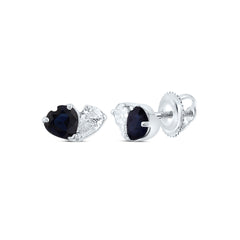 14K White Gold 1/10 CTW-Natural Diamond 3MM Ht-Bs Natural Gemstone Heart Stud Earring 0.47 Gram