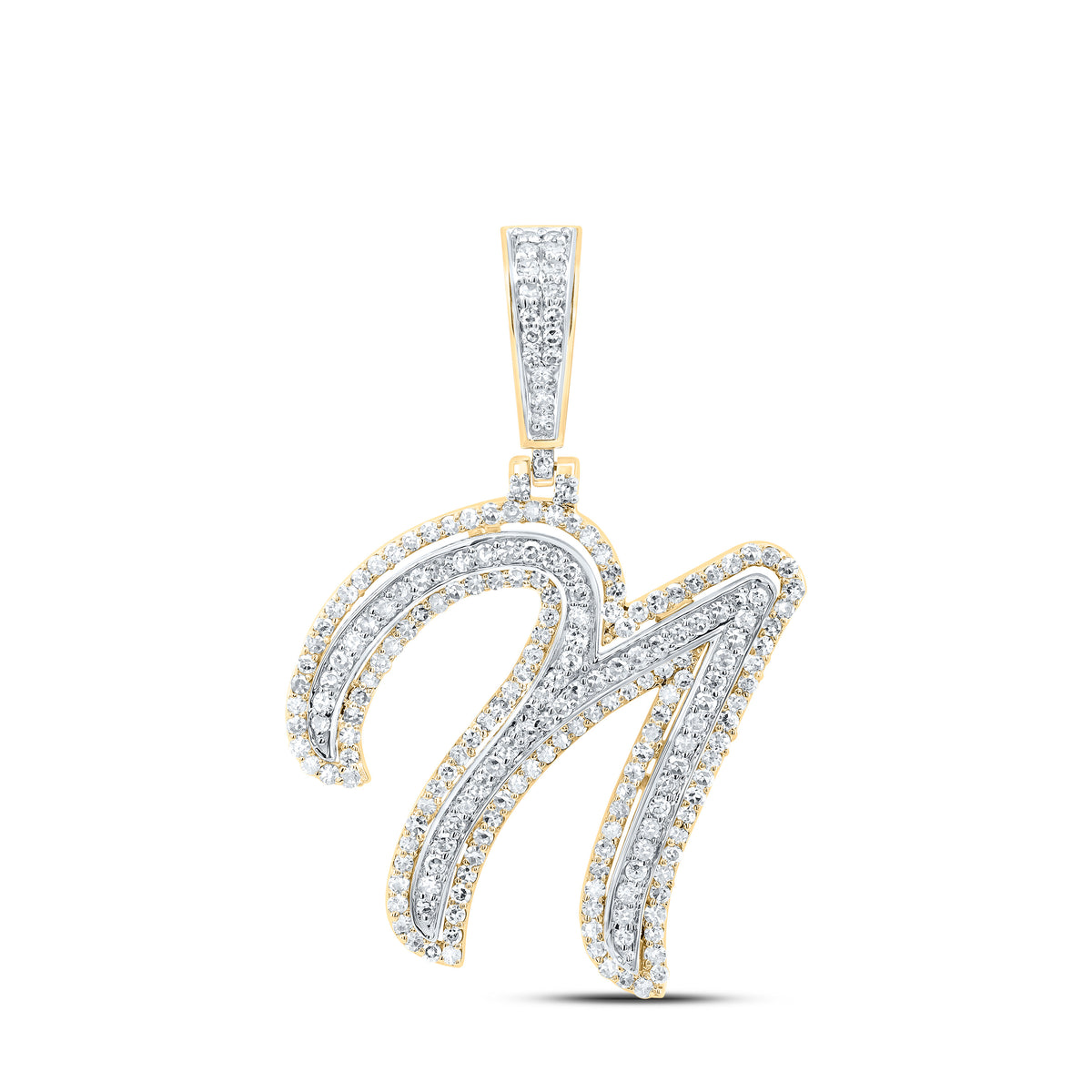 10K Yellow Gold 7/8 CTW-Natural Diamond Fashion Initial "N" Pendant 3.23 Gram