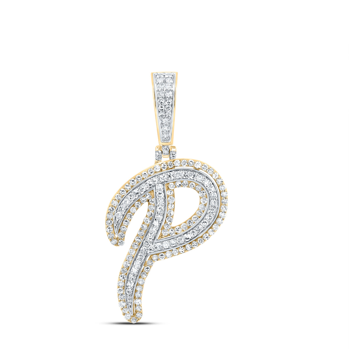 10K Yellow Gold 3/4 CTW-Natural Diamond Fashion Initial "P" Pendant 2.56 Gram