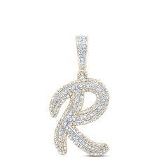 10K Yellow Gold 7/8 CTW-Natural Diamond Fashion Initial "R" Pendant 3.12 Gram