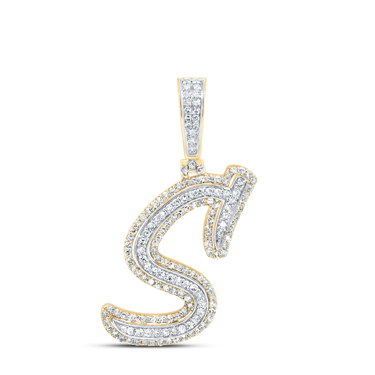 10K Yellow Gold 3/4 CTW-Natural Diamond Fashion Initial "S" Pendant 2.66 Gram
