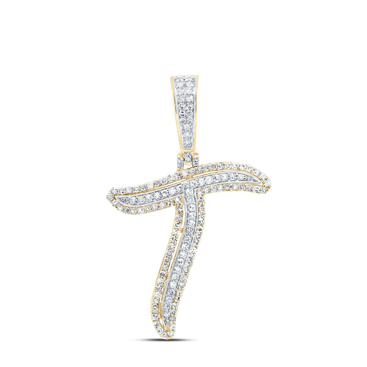 10K Yellow Gold 5/8 CTW-Natural Diamond Fashion Initial "T" Pendant 2.15 Gram