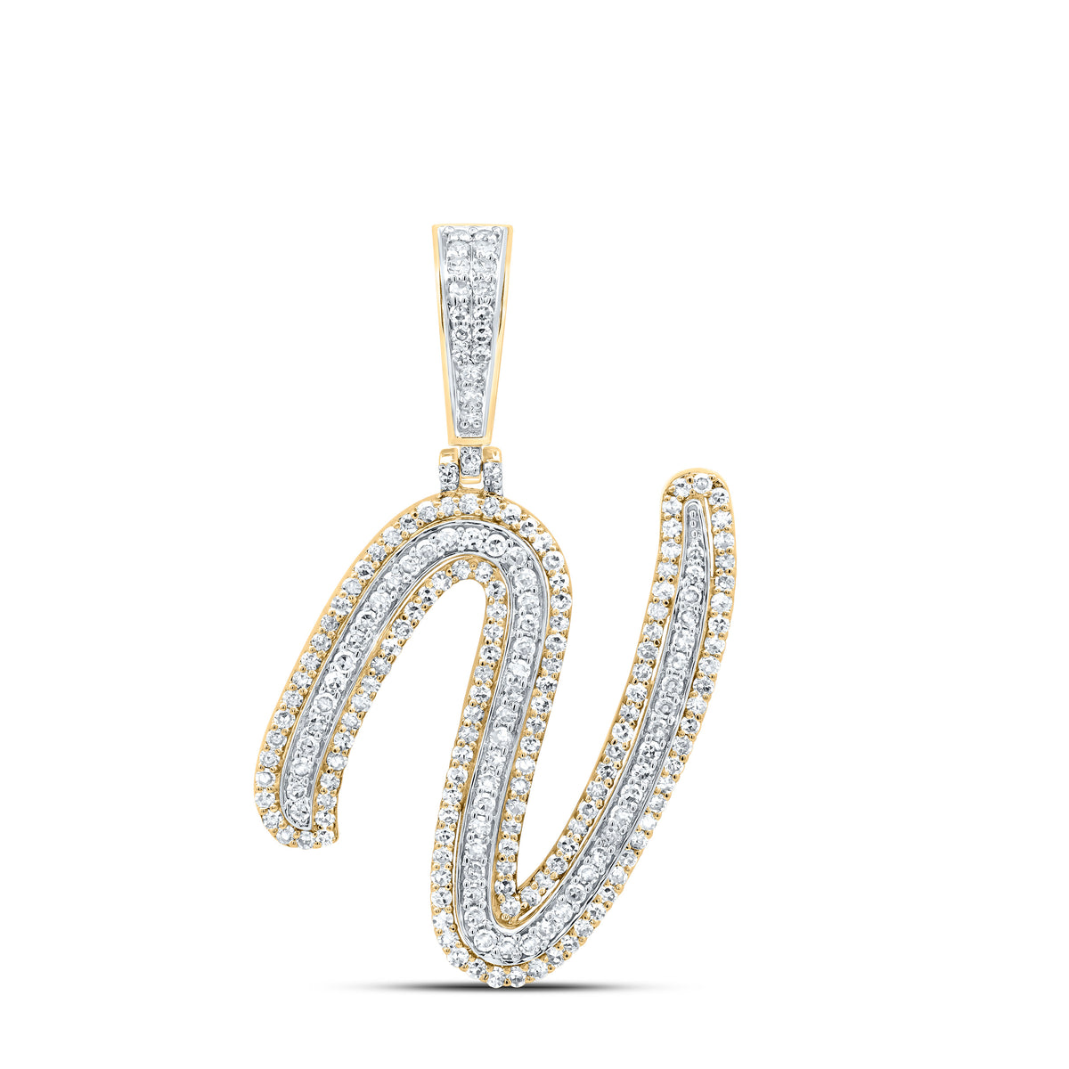 10K Yellow Gold 7/8 CTW-Natural Diamond Fashion Initial "V" Pendant 3.33 Gram