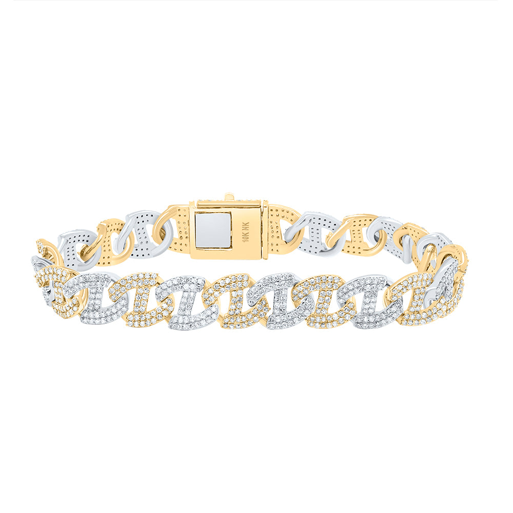10K Yellow White 5 1/3 CTW-Natural Diamond 10.50MM Two Tone Cuban Mens Bracelet (8 Inch ) 27.871 Gram