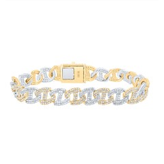 10K Yellow White 5 1/3 CTW-Natural Diamond 10.50MM Two Tone Cuban Mens Bracelet (8 Inch ) 27.871 Gram