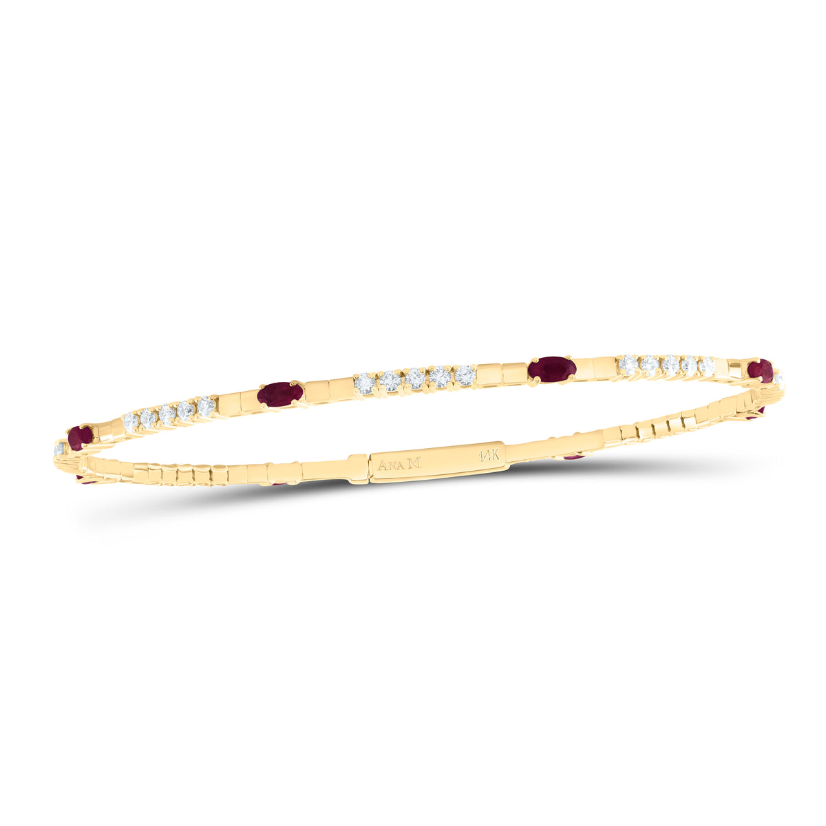 14K Yellow Gold 3/4 CTW-Natural Diamond 1 1/4 CTWov-Ru Natural Gemstone Bangle (60X50MM) 5.54 Gram
