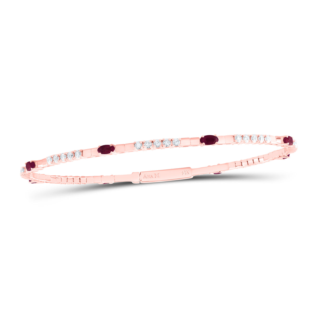 14K Rose Gold 3/4 CTW-Natural Diamond 1 1/4 CTWov-Ru Natural Gemstone Bangle (60X50MM) 5.54 Gram